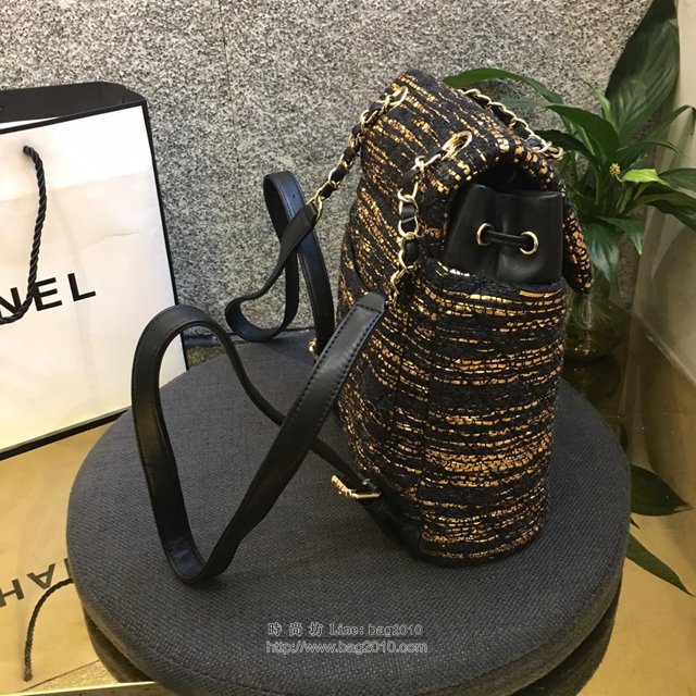 Chanel女包 69966# 2019Chanel最新編織 黑配金色時尚雙肩背包 香奈兒後背包 Chanel新款背包  djc2997